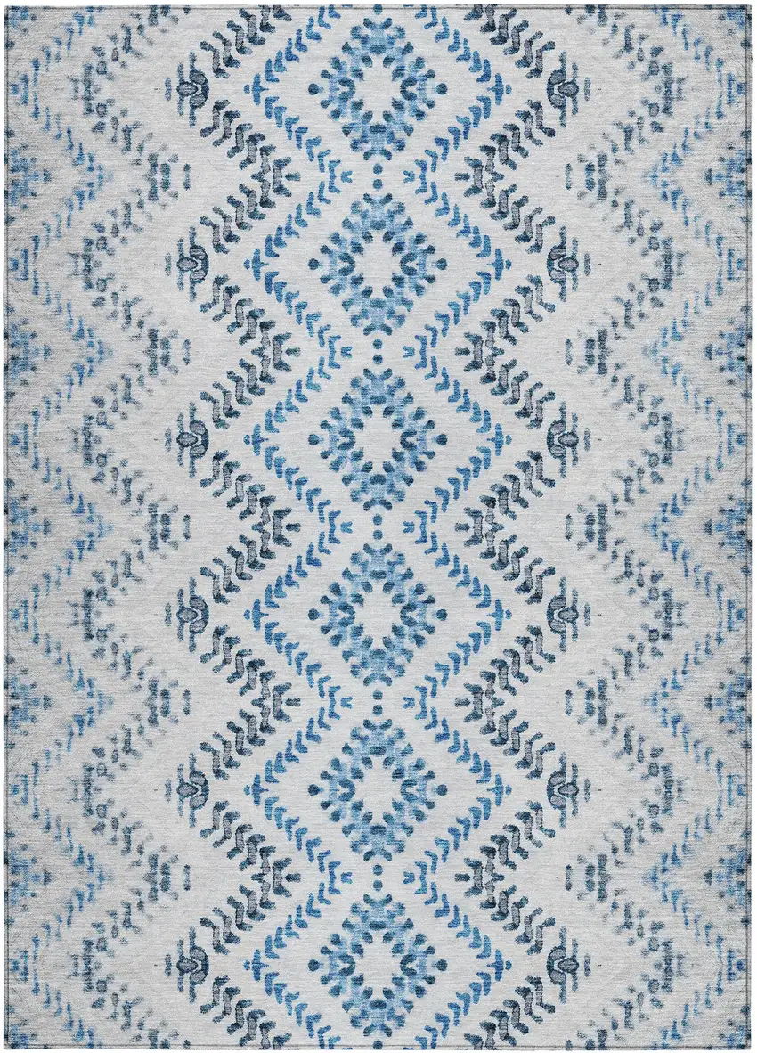Navy Blue And Denim Blue Geometric Washable Indoor Outdoor Area Rug Photo 7