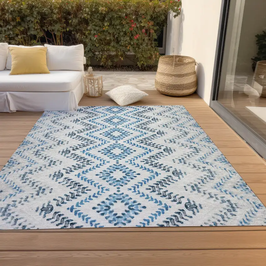 Navy Blue And Denim Blue Geometric Washable Indoor Outdoor Area Rug Photo 8