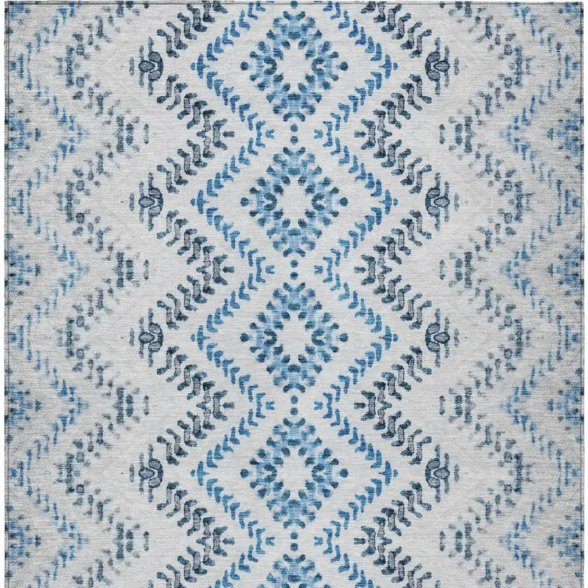 Navy Blue And Denim Blue Geometric Washable Indoor Outdoor Area Rug Photo 6