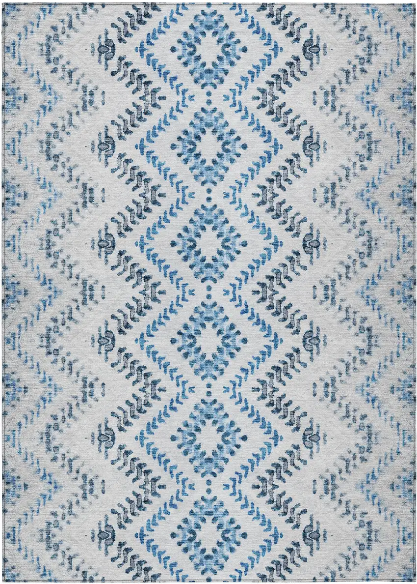 Navy Blue And Denim Blue Geometric Washable Indoor Outdoor Area Rug Photo 2