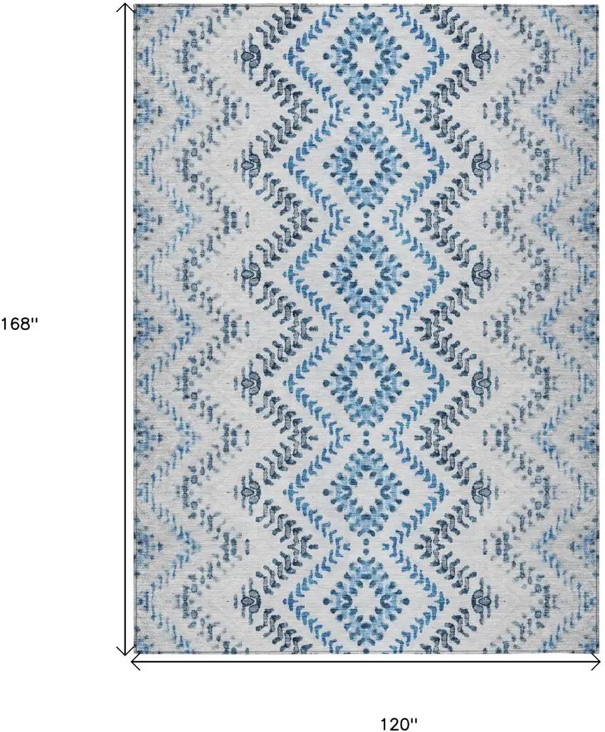 Navy Blue And Denim Blue Geometric Washable Indoor Outdoor Area Rug Photo 7