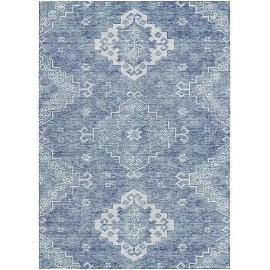 Navy Blue And Denim Blue Medallion Washable Indoor Outdoor Area Rug Photo 7