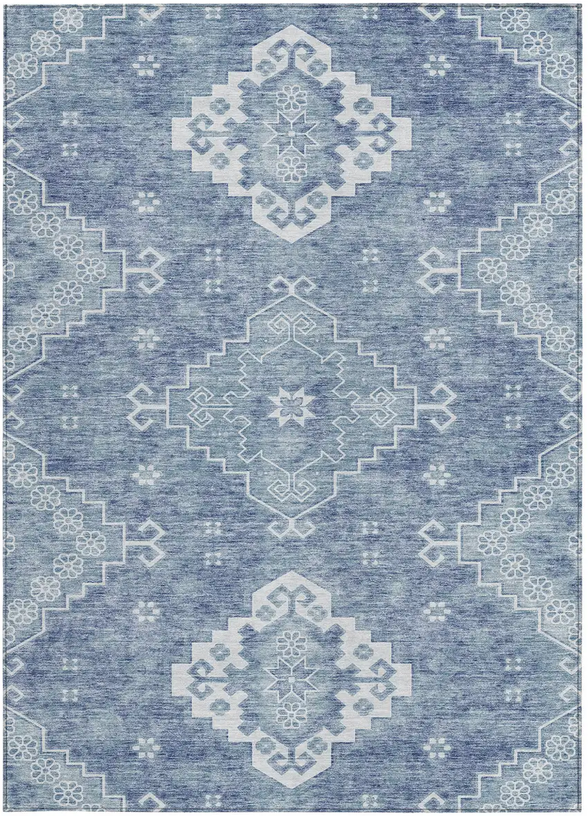 Navy Blue And Denim Blue Medallion Washable Indoor Outdoor Area Rug Photo 7
