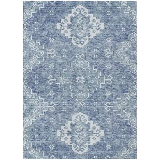 Navy Blue And Denim Blue Medallion Washable Indoor Outdoor Area Rug Photo 2