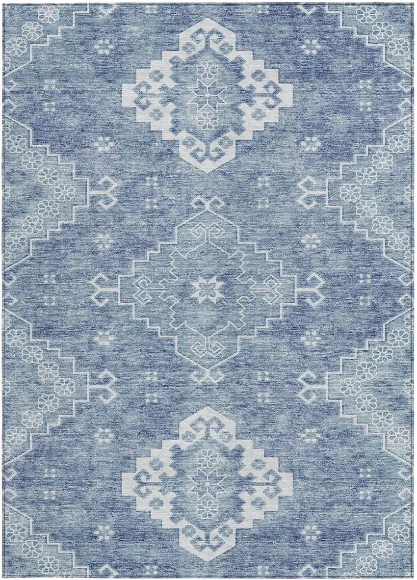 Navy Blue And Denim Blue Medallion Washable Indoor Outdoor Area Rug Photo 7