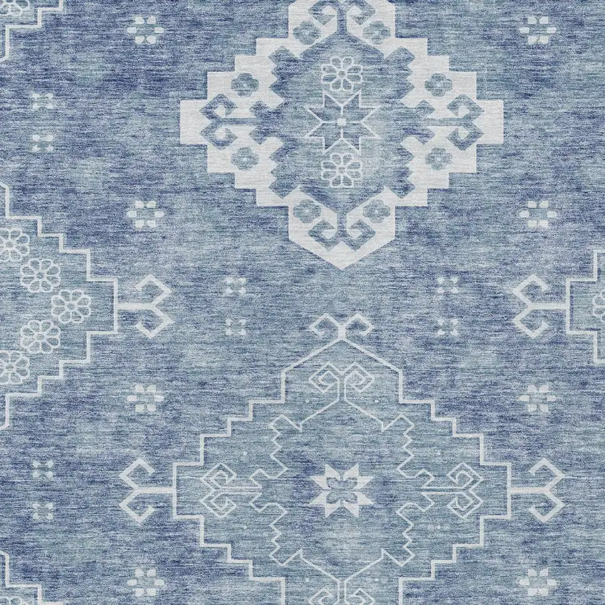 Navy Blue And Denim Blue Medallion Washable Indoor Outdoor Area Rug Photo 6