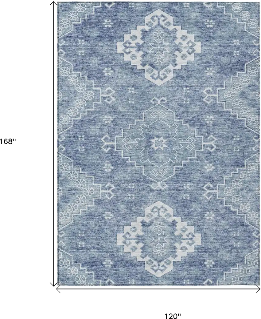Navy Blue And Denim Blue Medallion Washable Indoor Outdoor Area Rug Photo 3