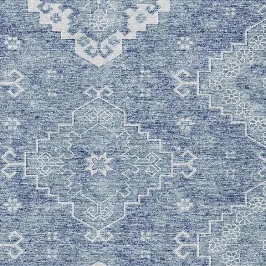 Navy Blue And Denim Blue Medallion Washable Indoor Outdoor Area Rug Photo 6
