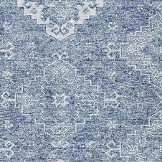 Navy Blue And Denim Blue Medallion Washable Indoor Outdoor Area Rug Photo 6