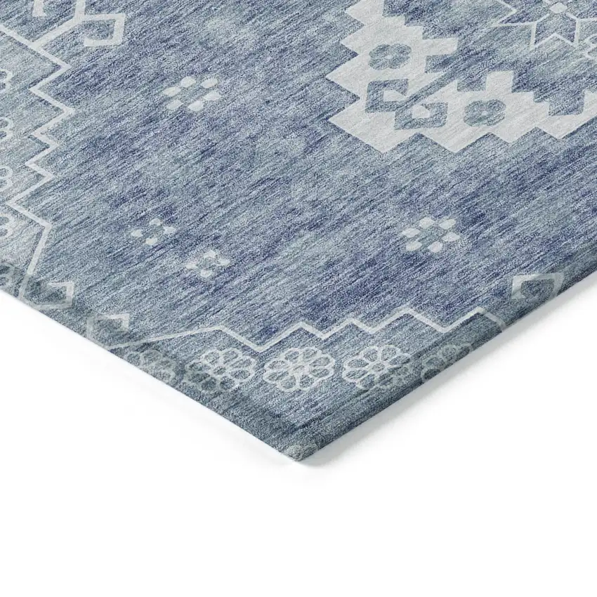 Navy Blue And Denim Blue Medallion Washable Indoor Outdoor Area Rug Photo 5