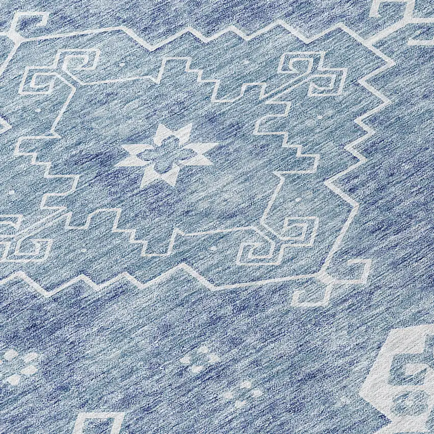 Navy Blue And Denim Blue Medallion Washable Indoor Outdoor Area Rug Photo 8