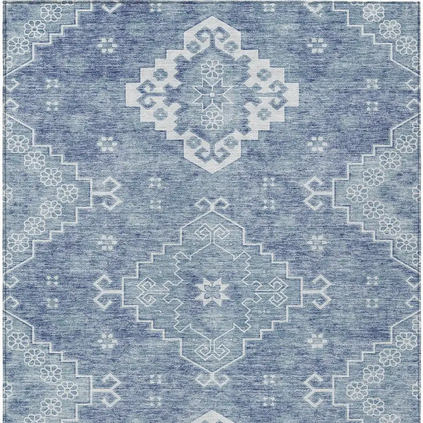 Navy Blue And Denim Blue Medallion Washable Indoor Outdoor Area Rug Photo 7