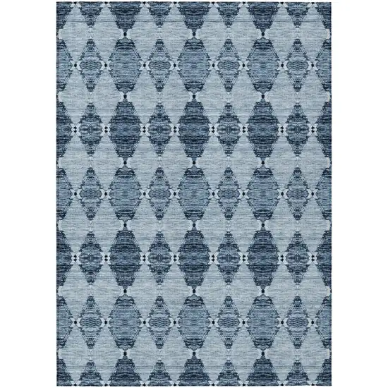 Navy Blue And Denim Blue Moroccan Washable Indoor Outdoor Area Rug Photo 2