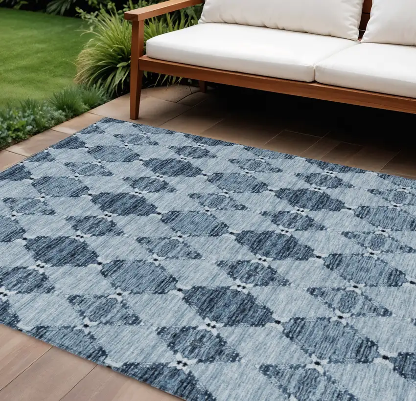 Navy Blue And Denim Blue Moroccan Washable Indoor Outdoor Area Rug Photo 1