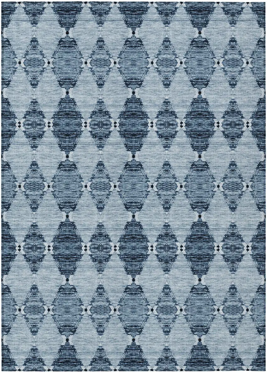 Navy Blue And Denim Blue Moroccan Washable Indoor Outdoor Area Rug Photo 2