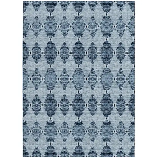 Navy Blue And Denim Blue Moroccan Washable Indoor Outdoor Area Rug Photo 5
