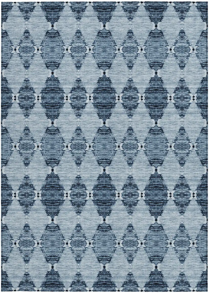 Navy Blue And Denim Blue Moroccan Washable Indoor Outdoor Area Rug Photo 5