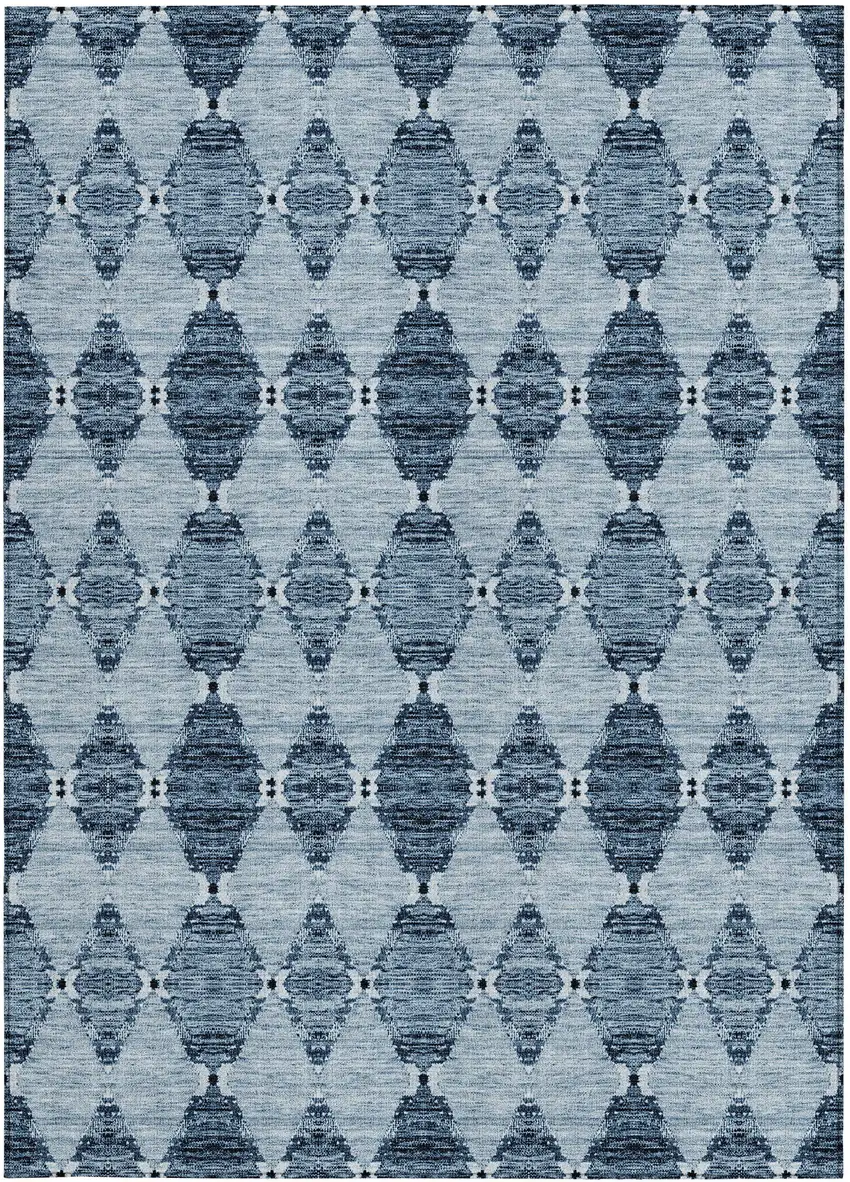 Navy Blue And Denim Blue Moroccan Washable Indoor Outdoor Area Rug Photo 5