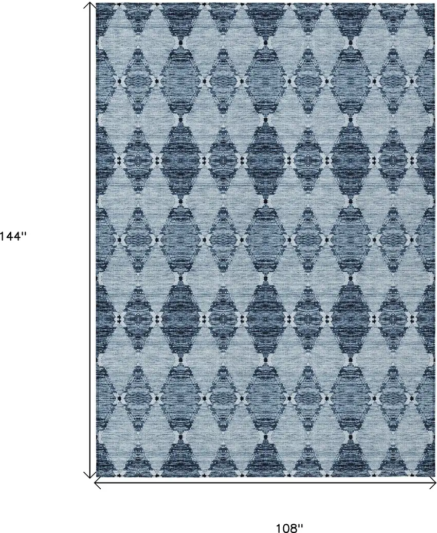 Navy Blue And Denim Blue Moroccan Washable Indoor Outdoor Area Rug Photo 3