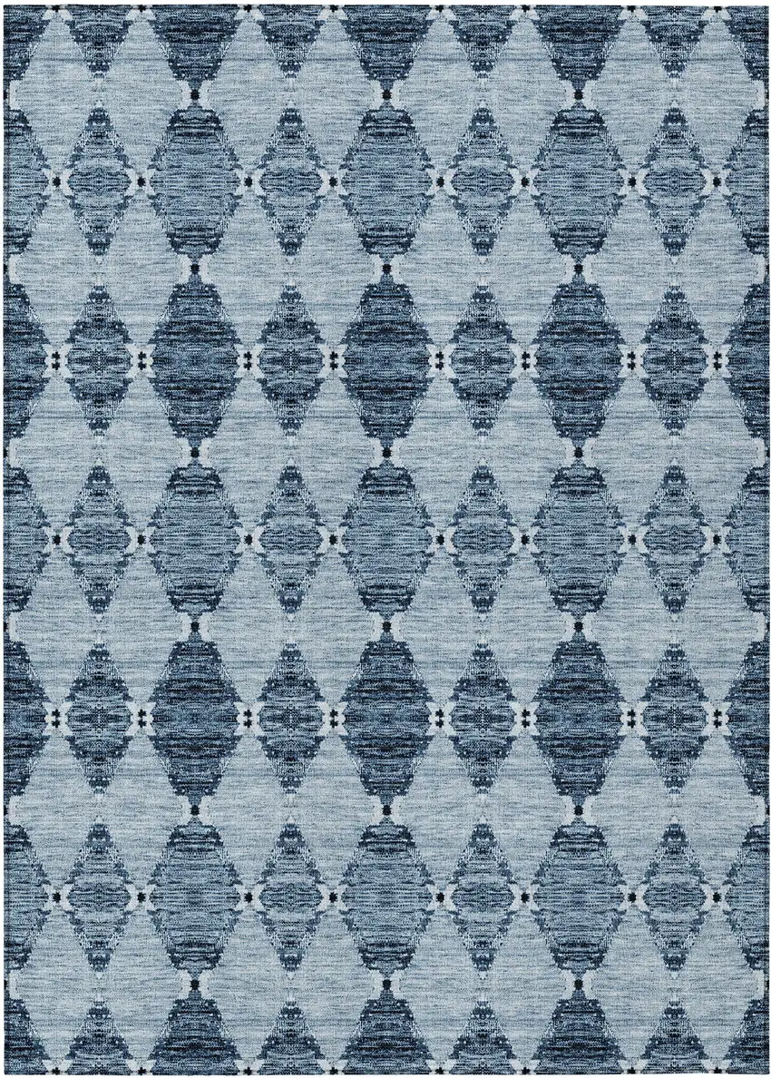 Navy Blue And Denim Blue Moroccan Washable Indoor Outdoor Area Rug Photo 2