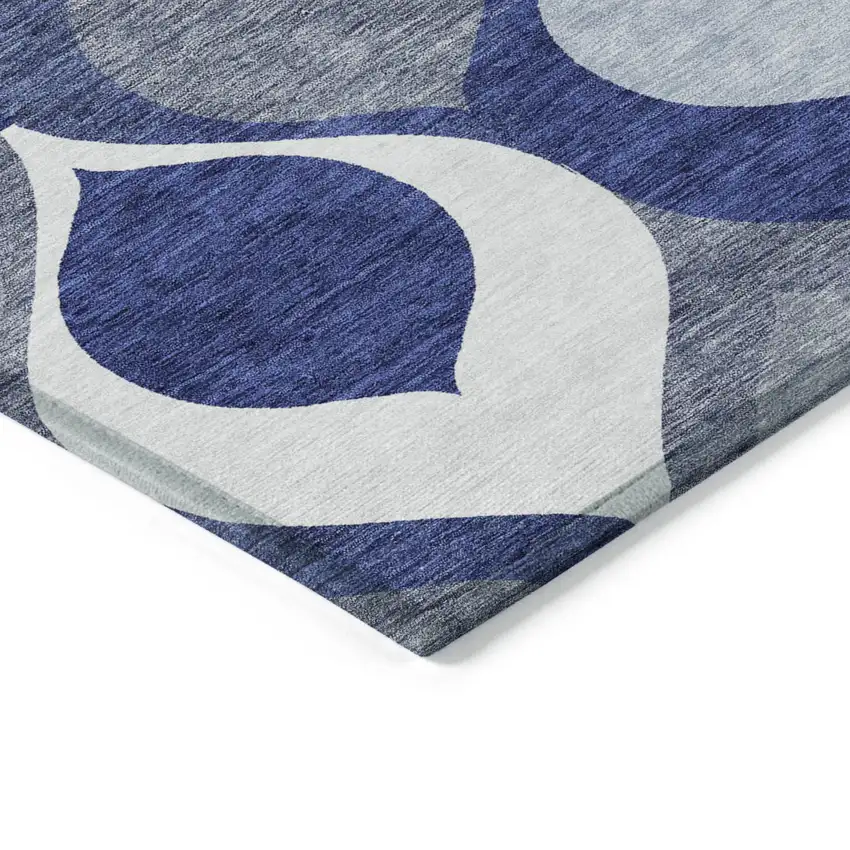 Navy Blue And Denim Blue Ogee Washable Indoor Outdoor Area Rug Photo 2