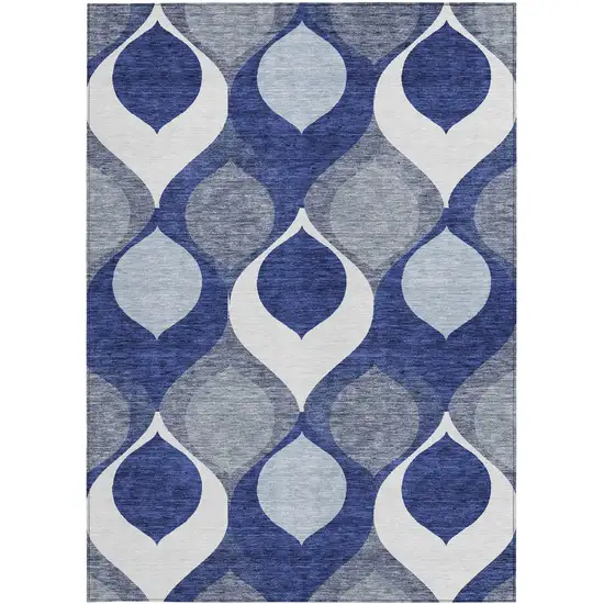 Navy Blue And Denim Blue Ogee Washable Indoor Outdoor Area Rug Photo 5