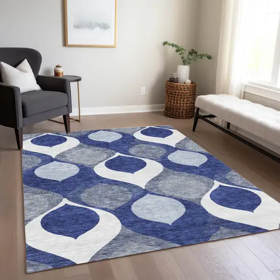 Navy Blue And Denim Blue Ogee Washable Indoor Outdoor Area Rug Photo 8
