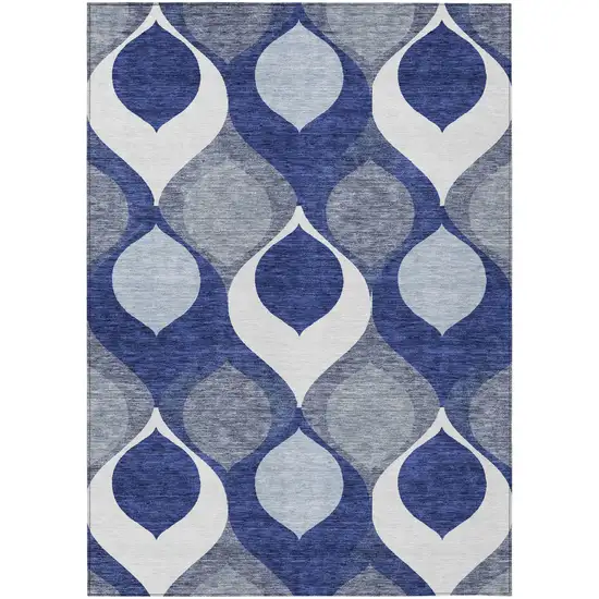 Navy Blue And Denim Blue Ogee Washable Indoor Outdoor Area Rug Photo 1