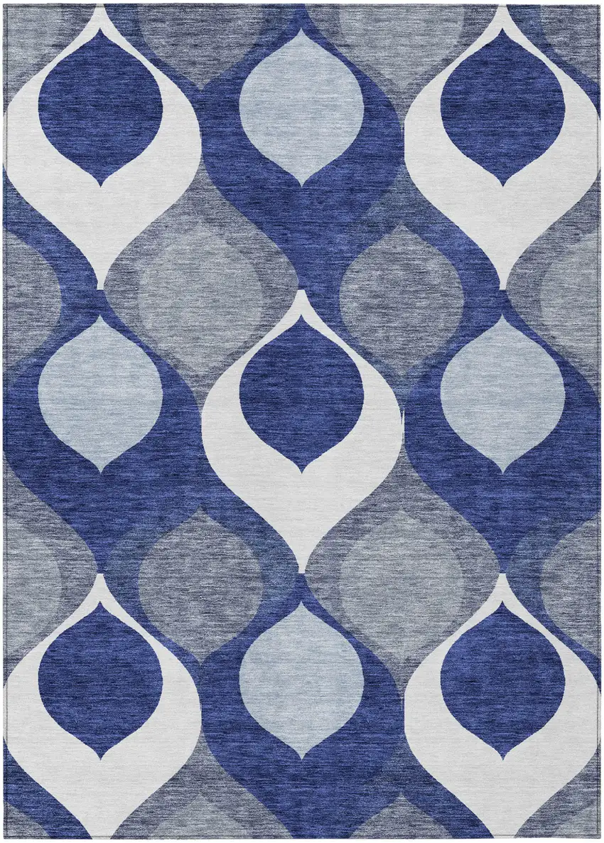 Navy Blue And Denim Blue Ogee Washable Indoor Outdoor Area Rug Photo 1
