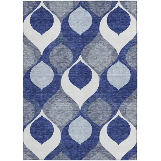 Navy Blue And Denim Blue Ogee Washable Indoor Outdoor Area Rug Photo 5