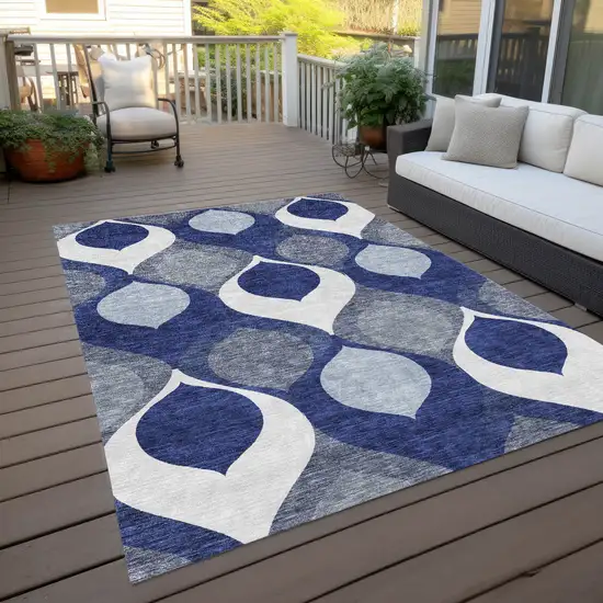 Navy Blue And Denim Blue Ogee Washable Indoor Outdoor Area Rug Photo 9