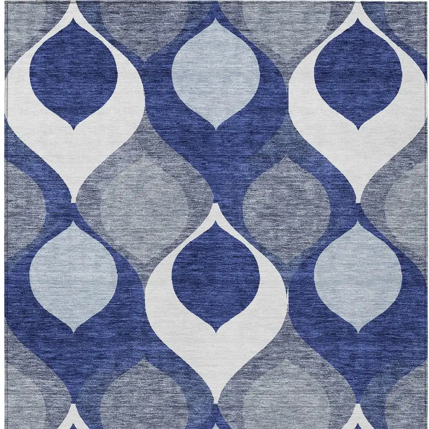 Navy Blue And Denim Blue Ogee Washable Indoor Outdoor Area Rug Photo 6