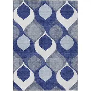 Photo of Navy Blue And Denim Blue Ogee Washable Indoor Outdoor Area Rug