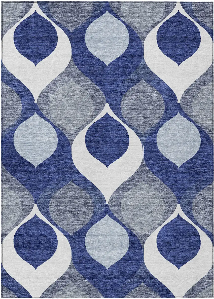 Navy Blue And Denim Blue Ogee Washable Indoor Outdoor Area Rug Photo 1