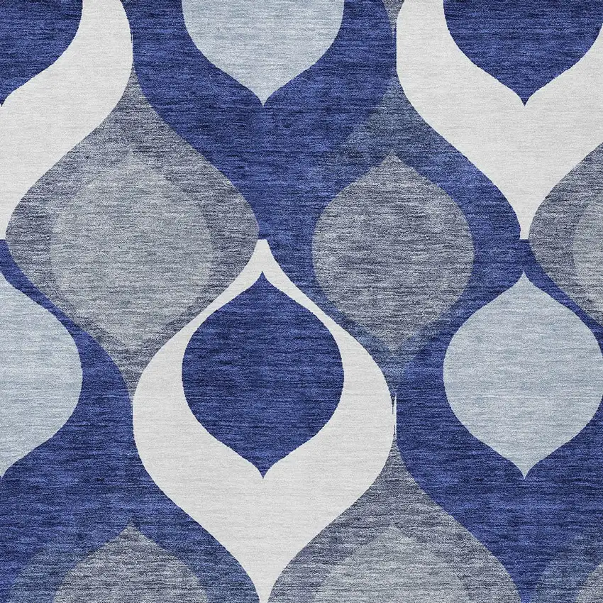 Navy Blue And Denim Blue Ogee Washable Indoor Outdoor Area Rug Photo 4