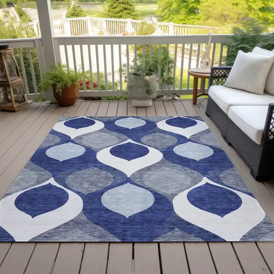 Navy Blue And Denim Blue Ogee Washable Indoor Outdoor Area Rug Photo 7
