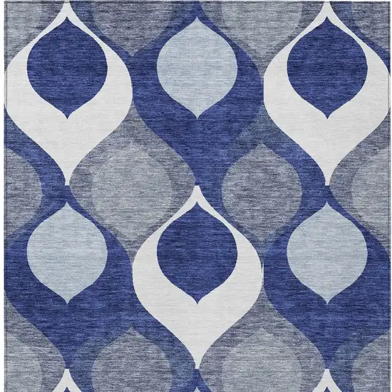 Navy Blue And Denim Blue Ogee Washable Indoor Outdoor Area Rug Photo 6