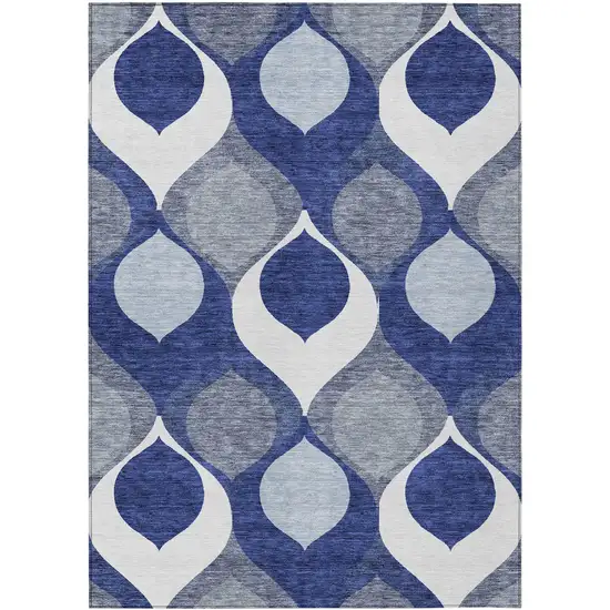 Navy Blue And Denim Blue Ogee Washable Indoor Outdoor Area Rug Photo 1