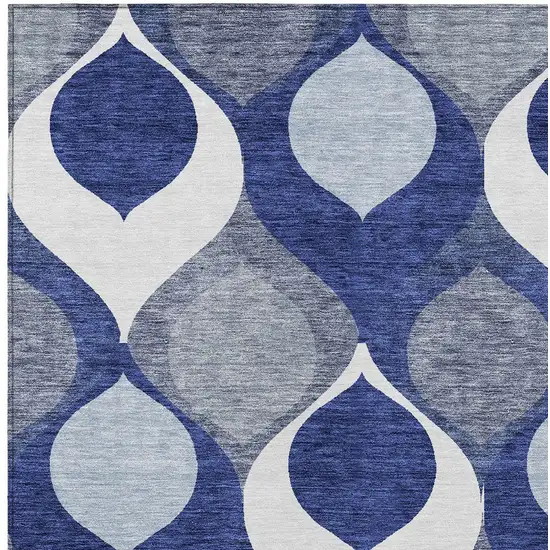Navy Blue And Denim Blue Ogee Washable Indoor Outdoor Area Rug Photo 4