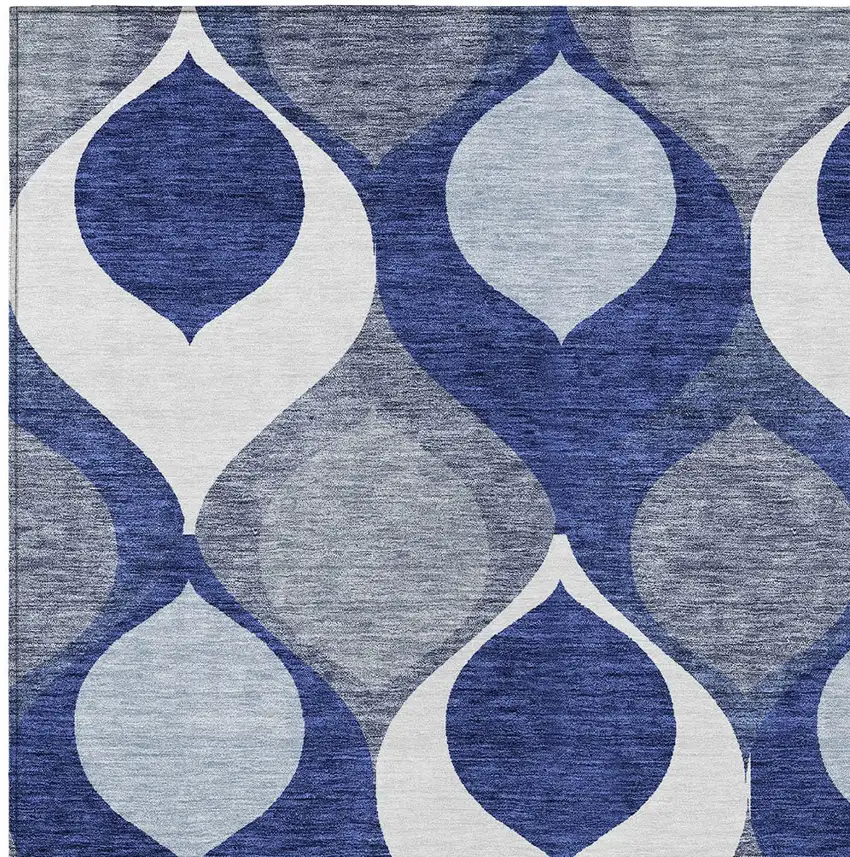 Navy Blue And Denim Blue Ogee Washable Indoor Outdoor Area Rug Photo 4