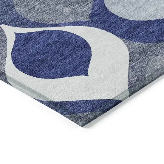 Navy Blue And Denim Blue Ogee Washable Indoor Outdoor Area Rug Photo 2