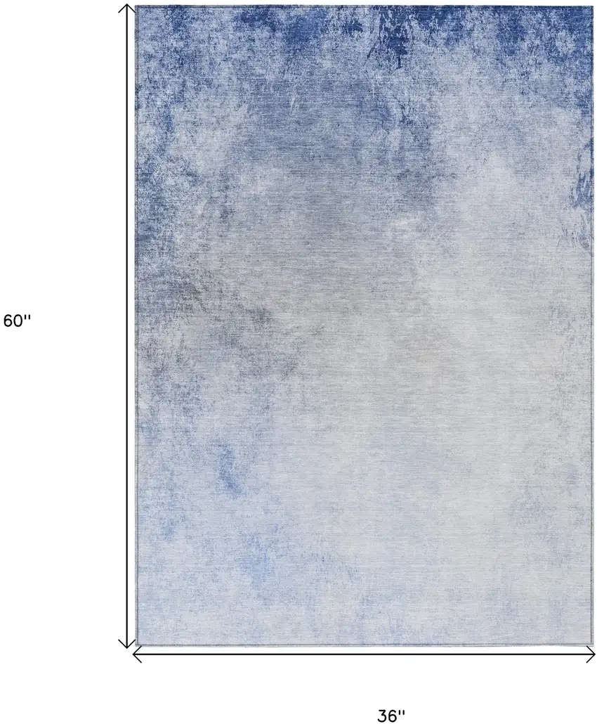 Navy Blue And Denim Blue Ombre Washable Indoor Outdoor Area Rug Photo 3