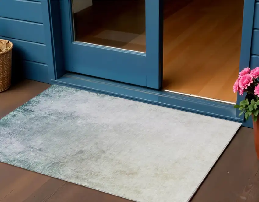Navy Blue And Denim Blue Ombre Washable Indoor Outdoor Area Rug Photo 1