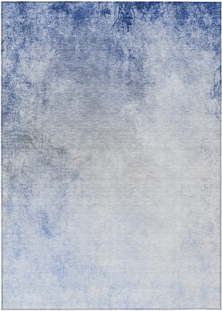 Navy Blue And Denim Blue Ombre Washable Indoor Outdoor Area Rug Photo 2
