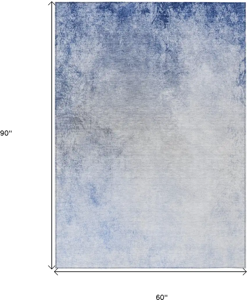Navy Blue And Denim Blue Ombre Washable Indoor Outdoor Area Rug Photo 3