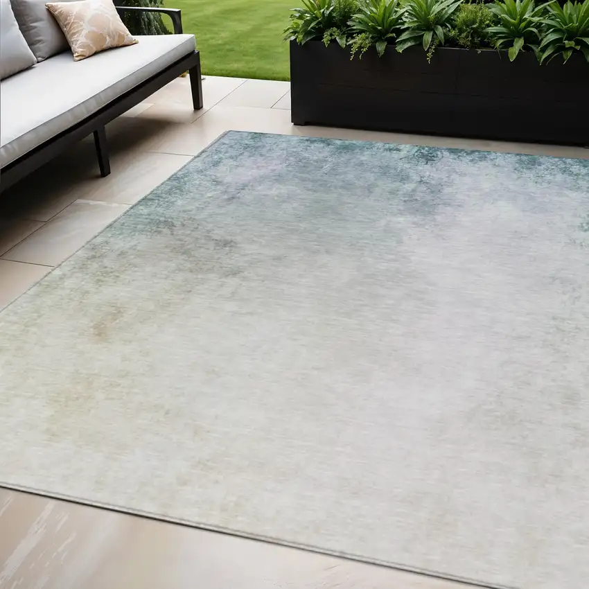 Navy Blue And Denim Blue Ombre Washable Indoor Outdoor Area Rug Photo 1