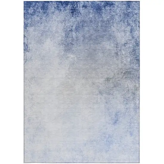 Navy Blue And Denim Blue Ombre Washable Indoor Outdoor Area Rug Photo 6