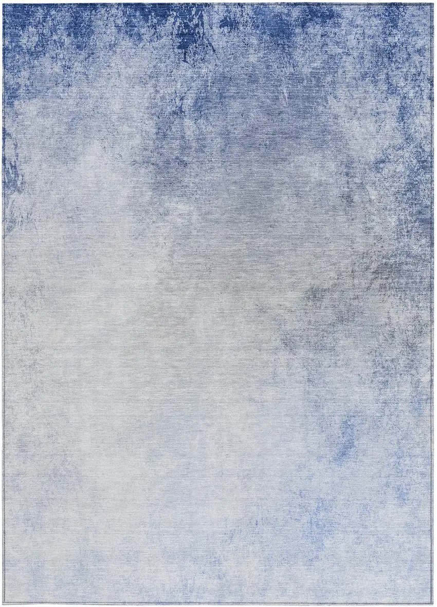 Navy Blue And Denim Blue Ombre Washable Indoor Outdoor Area Rug Photo 6