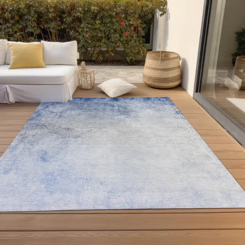 Navy Blue And Denim Blue Ombre Washable Indoor Outdoor Area Rug Photo 7