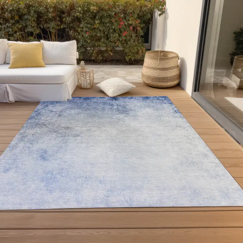 Navy Blue And Denim Blue Ombre Washable Indoor Outdoor Area Rug Photo 7